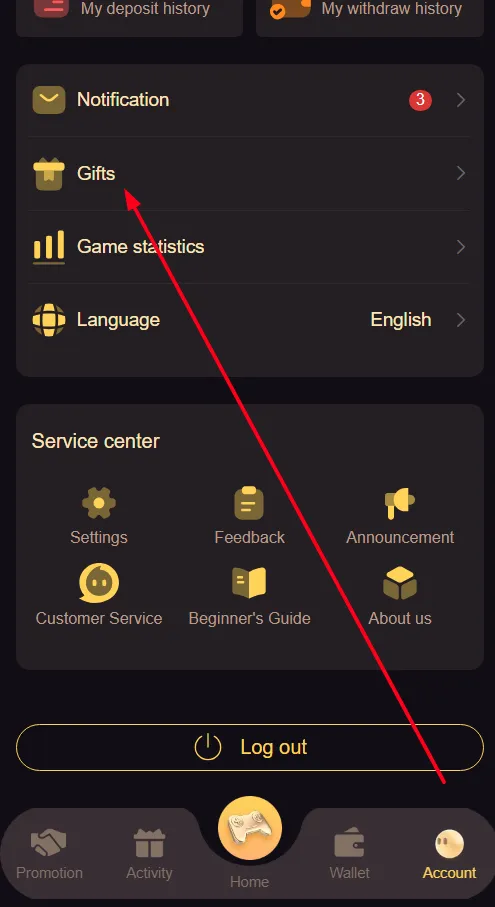 Scroll down and find the Gifts option